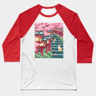 The Japanese shrine, cats, and pink sakura blossom Baseball T-Shirt